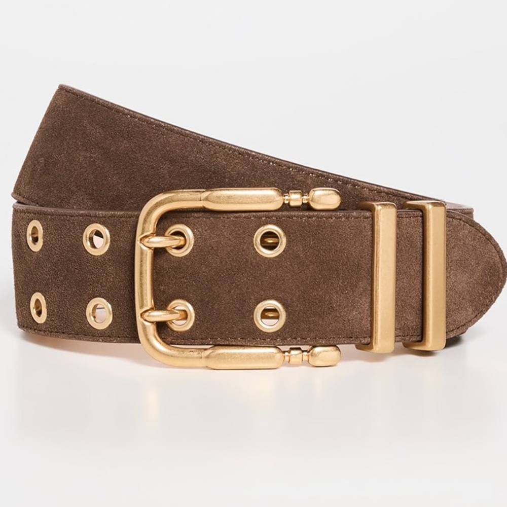 BY FAR brown duo belt with gold details - L